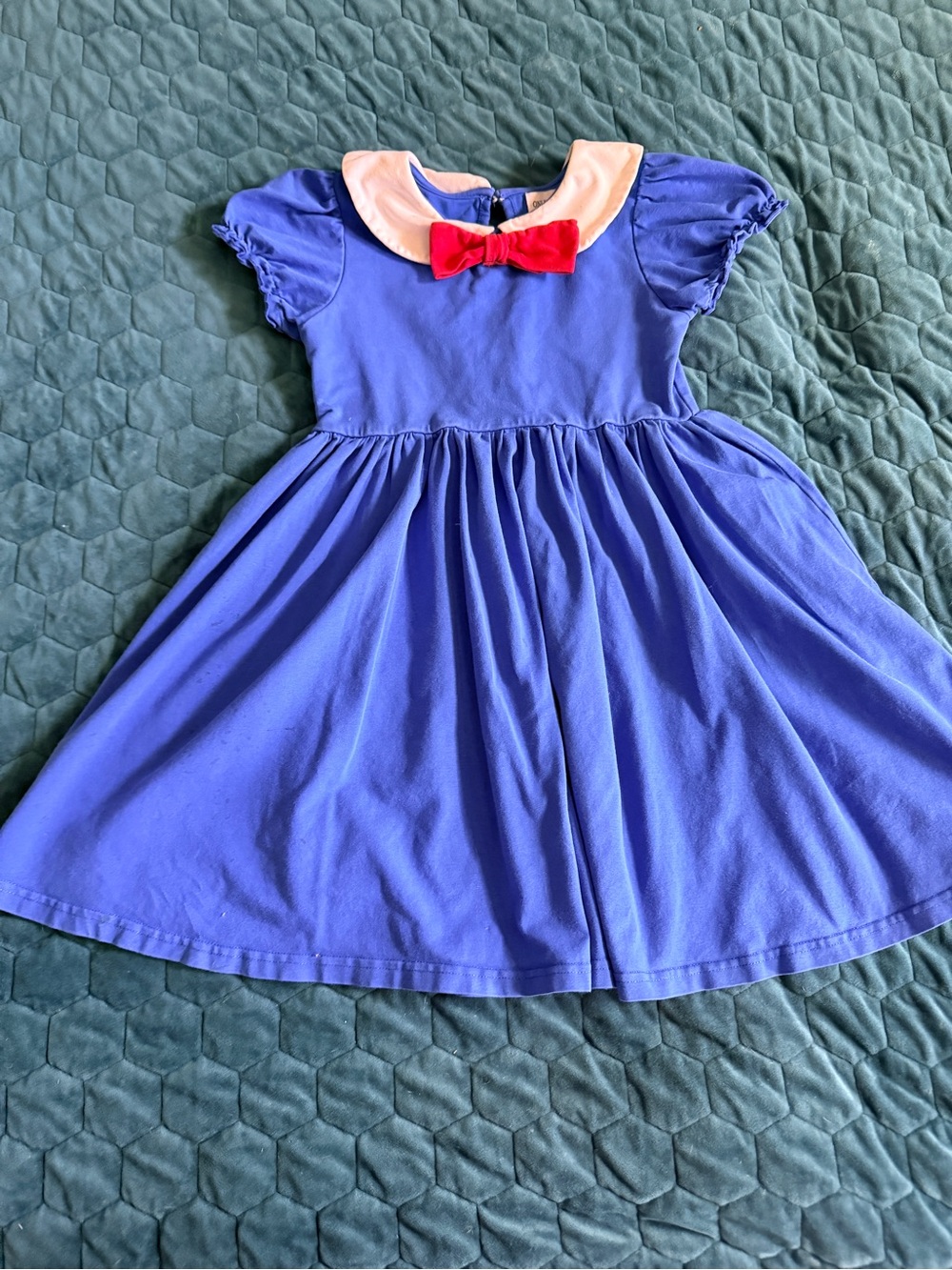 Only Little Once Girls Blue Peter Pan Collar Dress Red Bow 7 Medium SEE PICS